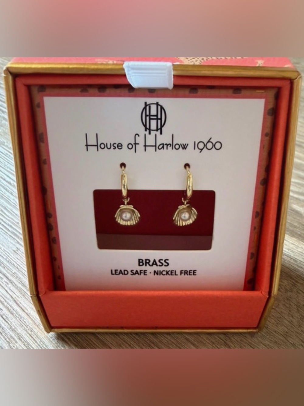 House of Harlow 1960 Gold Shell Earrings with Pearl Accent